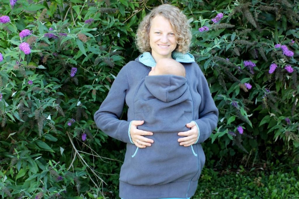 Damen Tragejacke für Mama und Baby Langarm Umstandsjacke Warm Tragepullover mit Babyeinsatz Känguru Umstandsmode